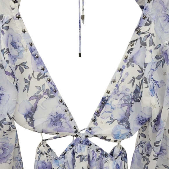 EUC White Fox 'French Riviera' Purple & White Cutout Open Back Mini Dress -Small - Picture 7 of 10